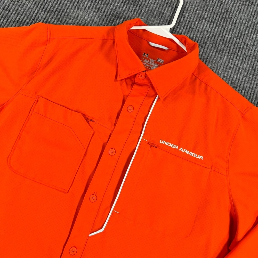 Under Armour Shirt Mens Large Orange Long Sleeve Button Up HeatGear‎ Fishing